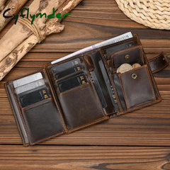 Cyflymder High Quality Genuine Leather Card Wallet Men Women RFID Genuine Leather Short Wallet Multi Cards Slots Button