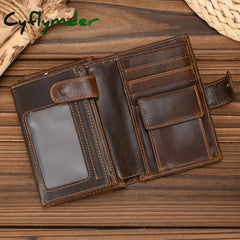 Cyflymder High Quality Genuine Leather Card Wallet Men Women RFID Genuine Leather Short Wallet Multi Cards Slots Button
