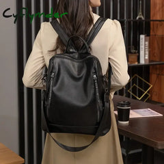 Cyflymder High Quality Leather Designer Backpack Women Shoulder Bags Multifunction Travel Backpacks