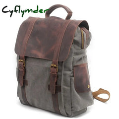 Cyflymder High Quality Men’s Backpacks Leather Canvas Laptop Backpack School Bag Fashion