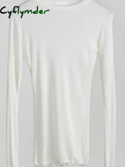 High Quality Plain T Shirt Women Cotton Elastic Basic T-shirts Female Casual Tops Long Sleeve Sexy Thin T-shirt see through Cyflymder