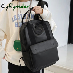 Cyflymder High Quality Pu Leather Woman Backpack Large Capacity School Bag Unisex Laptop Fashion