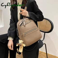 Cyflymder High Quality Pu Leather Women Backpack School Bags For Teenagers Girls Luxury Back Packs