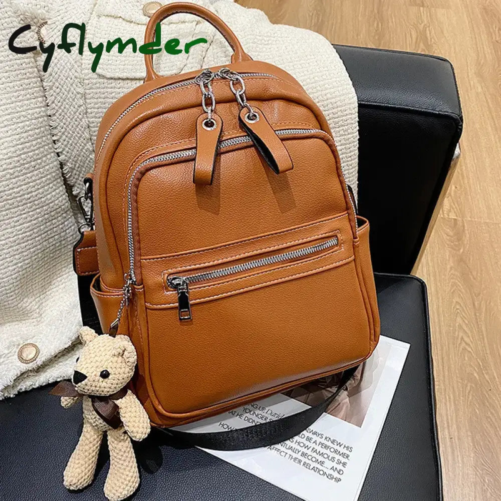 Cyflymder High Quality Pu Leather Women Backpack School Bags For Teenagers Girls Luxury Back Packs