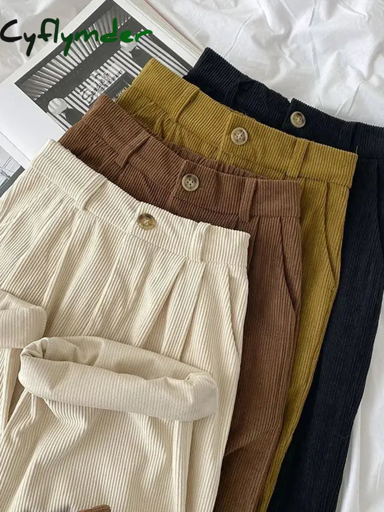 Cyflymder 1High Waist Women Retro Corduroy Pants Fall Straight Causal Full Length Trousers Vintage