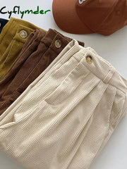 Cyflymder 1High Waist Women Retro Corduroy Pants Fall Straight Causal Full Length Trousers Vintage
