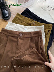 Cyflymder 1High Waist Women Retro Corduroy Pants Fall Straight Causal Full Length Trousers Vintage