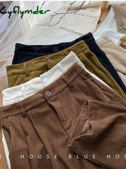 Cyflymder 1High Waist Women Retro Corduroy Pants Fall Straight Causal Full Length Trousers Vintage