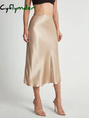 Cyflymder- High Waisted Satin Flowy Midi Skirt Skirts