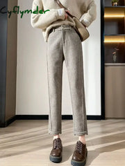 Cyflymder High-waisted Tweed Straight Pants Autumn/Winter New Women’ S Pants Loose Casual Herringbone Warm Thickened