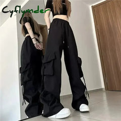 Cyflymder Hip Hop Cargo Pants Women Jazz Black Big Pockets Streetwear Trousers High Waisted Solid Fashion Harajuku Y2K
