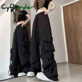 Cyflymder Hip Hop Cargo Pants Women Jazz Black Big Pockets Streetwear Trousers High Waisted Solid Fashion Harajuku Y2K