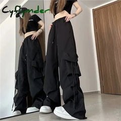 Cyflymder Hip Hop Cargo Pants Women Jazz Black Big Pockets Streetwear Trousers High Waisted Solid Fashion Harajuku Y2K