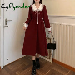 Cyflymder holiday dress New Vintage Shirt Dress Women Autumn Spring Long Sleeve Robe Kawaii Lolita Elegant Midi Dresses
