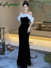 Cyflymder holiday dress Sexy Off Shoulder Party Dress for Women Slim Waist French Patchwork Elegant Lady New Fashion
