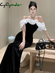 Cyflymder holiday dress Sexy Off Shoulder Party Dress for Women Slim Waist French Patchwork Elegant Lady New Fashion