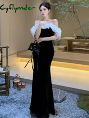 Cyflymder holiday dress Sexy Off Shoulder Party Dress for Women Slim Waist French Patchwork Elegant Lady New Fashion