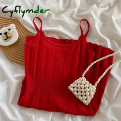 Cyflymder Hollow Out Elegant Striped Mini Dress Women Solid Red Elastic Dresses Korean Spaghetti Strap Slim A Line