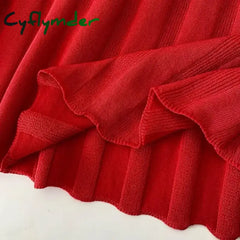 Cyflymder Hollow Out Elegant Striped Mini Dress Women Solid Red Elastic Dresses Korean Spaghetti Strap Slim A Line