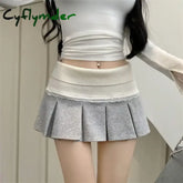 Cyflymder Hot Girl Lace Splicing Pleated Skirt Autumn/Winter New Chic Anti Glare High Waist Slimming A-line Grey Mini