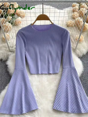 Cyflymder Hotsweet Elegance Casual Fashion Flared Sleeve Short O-Neck Slim T-Shirt And Blouses Top