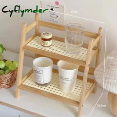 Cyflymder Ins Antique Rattan Cream Double-layer Desktop Storage Rack Dormitory Bedroom Office Kitchen Cup Holder
