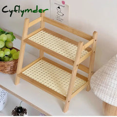 Cyflymder Ins Antique Rattan Cream Double-layer Desktop Storage Rack Dormitory Bedroom Office Kitchen Cup Holder