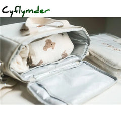 Cyflymder Ins Bear Lunch Bag Canvas Large Capacity Insulation Handbags Multifunctional Thermal