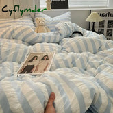 Cyflymder INS Blue White Stripe Seersucker Duvet Cover Bed Sheet Pillowcases NO Filler Princess Bedding Set Girls Home