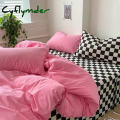 Cyflymder INS Checkerboard Bedding Comforter Set with Pillowcase Bed Sheet Single Full Size Plaid Bed Linen Girls