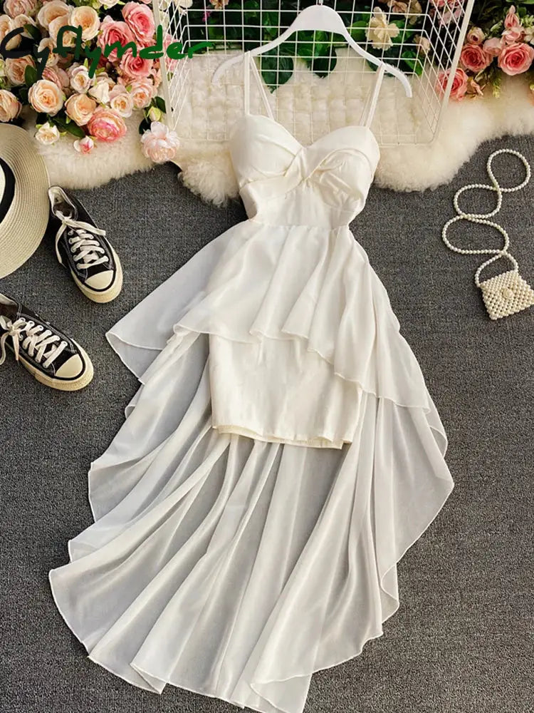 Ins Fashion Slim High Waist Asymmetrical Women Dress New Summer Elegant White Black Party Dress Ladies Dresses