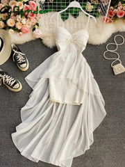 Ins Fashion Slim High Waist Asymmetrical Women Dress New Summer Elegant White Black Party Dress Ladies Dresses