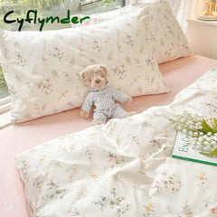 Cyflymder Ins Pink Flowers Bedding Set Fashion Flat Sheet Duvet Cover No Filling Pillowcase Twin Full Queen Nordic Boy