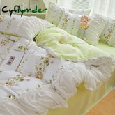 INS Princess Style Flower Bedding Set Duvet Cover With Ruffle Lace Bed Sheet Pillowcases Kawaii Girl Woman Bedroom Home Textiles