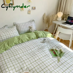 Cyflymder Ins Simple Style Duvet Cover Set with Pillowcases Flat Sheet No Comforter Grey Boys Girls Bedding Kit Single