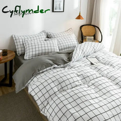 Cyflymder Ins Simple Style Duvet Cover Set with Pillowcases Flat Sheet No Comforter Grey Boys Girls Bedding Kit Single