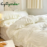 Ins Style Korean Lace Seersucker Washed Cotton 4-piece Bed Sheet Quilt Cover Solid Color Duvet Cover For Girl Spring Decor Home