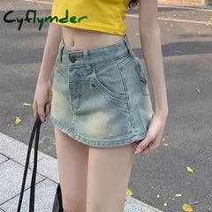 Cyflymder Ins Summer Women High Waist Vintage Shorts Skirts Lady Sexy Nightclub Denim Dress Female Punk Light Blue