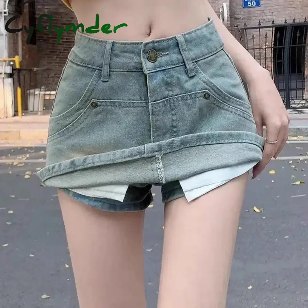 Cyflymder Ins Summer Women High Waist Vintage Shorts Skirts Lady Sexy Nightclub Denim Dress Female Punk Light Blue