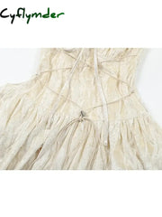 Cyflymder Irregular V-Neck Women Slim Suspender One-Piece 2024 Summer A-Line Tie Up Gothic Y2K