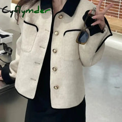 Jackets for Women Turn-down Collar Single Breasted Coat Autumn Winter Pocket Long Sleeve Fashion Female Outerwear Cyflymder