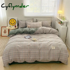 Cyflymder Japan Style Bedding Set Plaid Queen Size Duvet Cover Set With Sheets Bedroom Decor Skin Friendly King Single