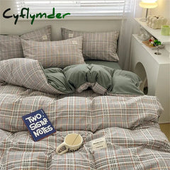 Cyflymder Japan Style Bedding Set Plaid Queen Size Duvet Cover Set With Sheets Bedroom Decor Skin Friendly King Single