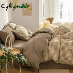 Cyflymder Japan Style Plaid Queen Size Duvet Cover Set with Sheets High Quality Skin Friendly Bedding Set King Single