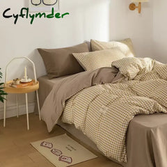 Cyflymder Japan Style Plaid Queen Size Duvet Cover Set with Sheets High Quality Skin Friendly Bedding Set King Single