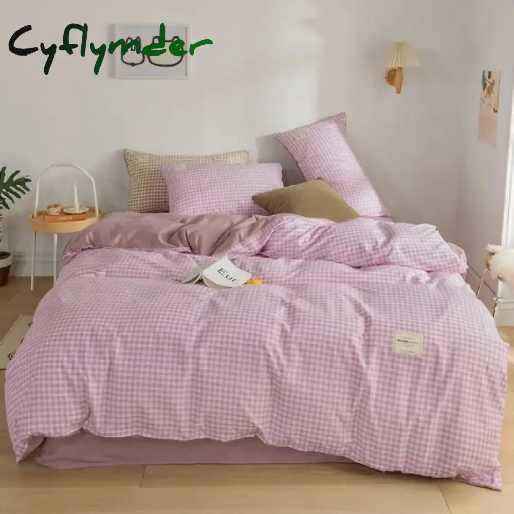 Japan Style Plaid Queen Size Duvet Cover Set with Sheets High Quality Skin Friendly Bedding Set King Single Double Bedding Sets