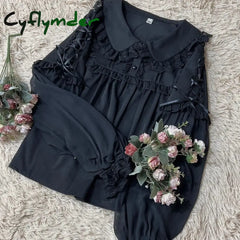 Cyflymder Japan Style Sweets Lolita Blouse Women Kawaii Lace Peter Pan Collar JK Shirts Girls Chic Long Lantern Sleeve