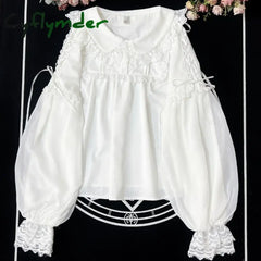 Cyflymder Japan Style Sweets Lolita Blouse Women Kawaii Lace Peter Pan Collar JK Shirts Girls Chic Long Lantern Sleeve