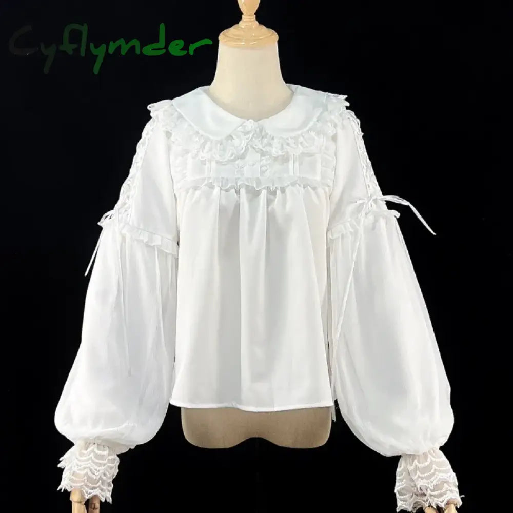 Cyflymder Japan Style Sweets Lolita Blouse Women Kawaii Lace Peter Pan Collar JK Shirts Girls Chic Long Lantern Sleeve