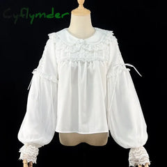 Cyflymder Japan Style Sweets Lolita Blouse Women Kawaii Lace Peter Pan Collar JK Shirts Girls Chic Long Lantern Sleeve